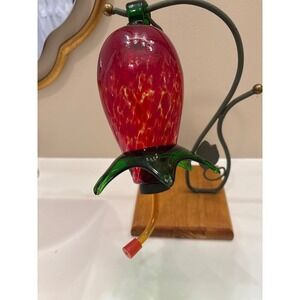 Red & Green Hand Blown Glass Sun catcher/Hummingbird feeder patio decor art